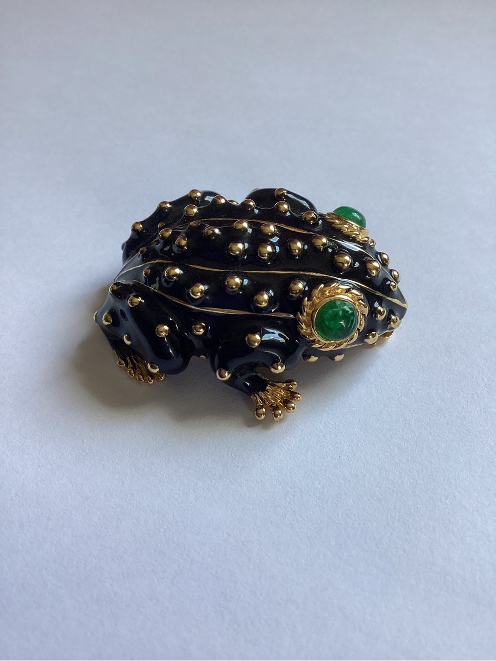 Vintage Ciner Frog Brooch Black Enamel Gold Tone - Picture 3 of 6